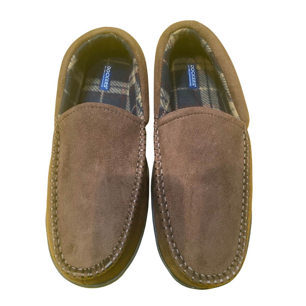 Dockers Mens Venetian Faux Suede Plaid Lined Moccasin Slippers‎ Brown XXL 13-14
